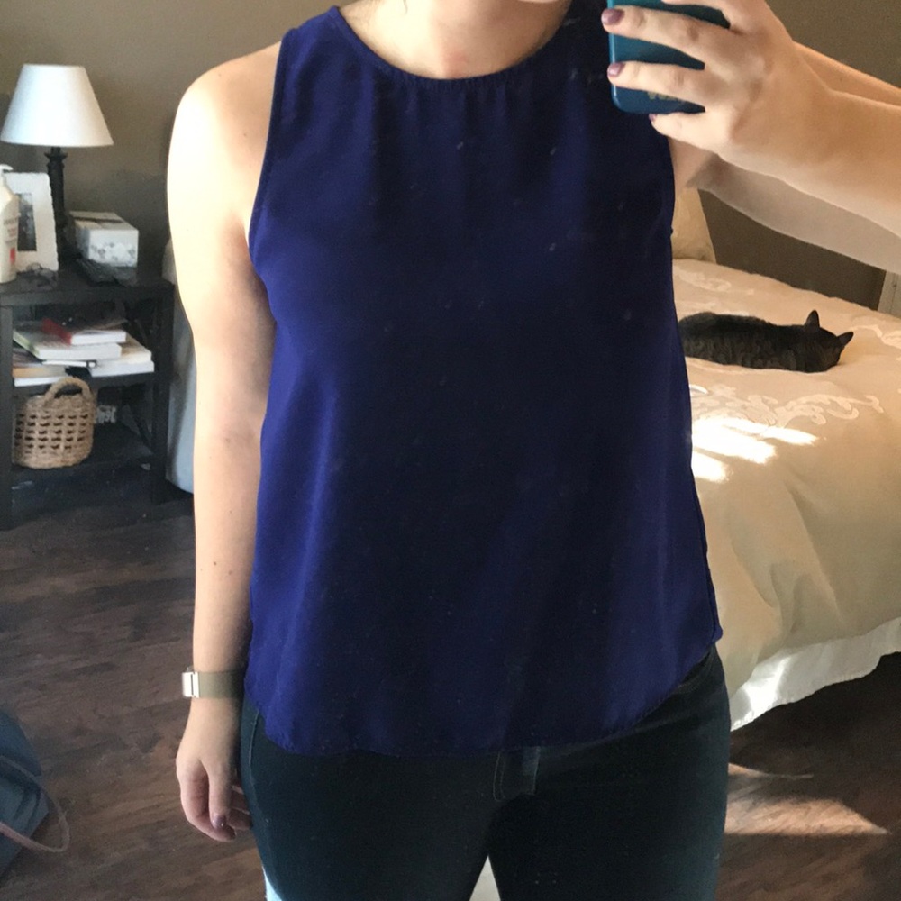 Navy blouse with open back